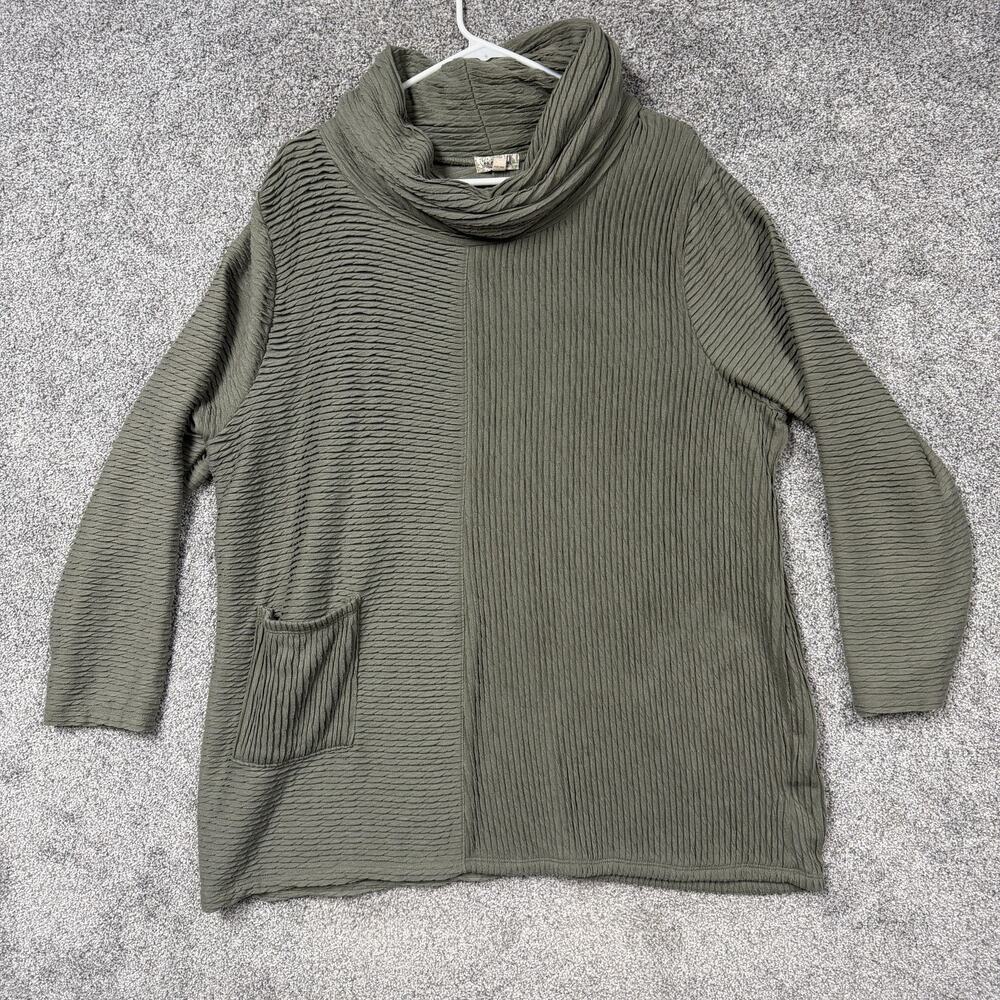 One World Tunic Sweater Womens XXL Green Cowl Neck Ribbed Knit Boho Fairygrunge